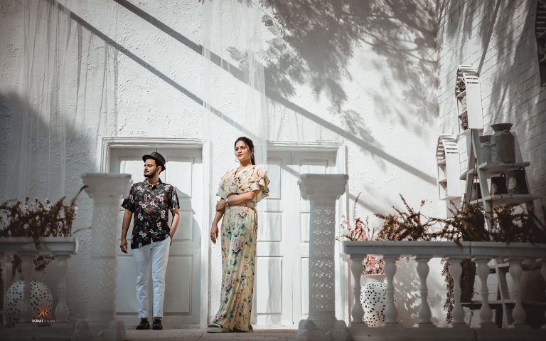 white cafe pre wedding shoot set near Mumbai